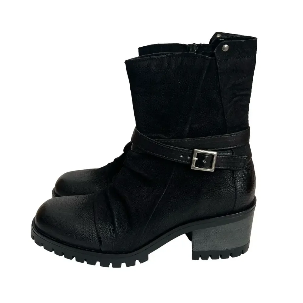 Miz Mooz Marjorie Leather Wraparound Ankle Strap Moto Boots Size 42 EU - Picture 2 of 14